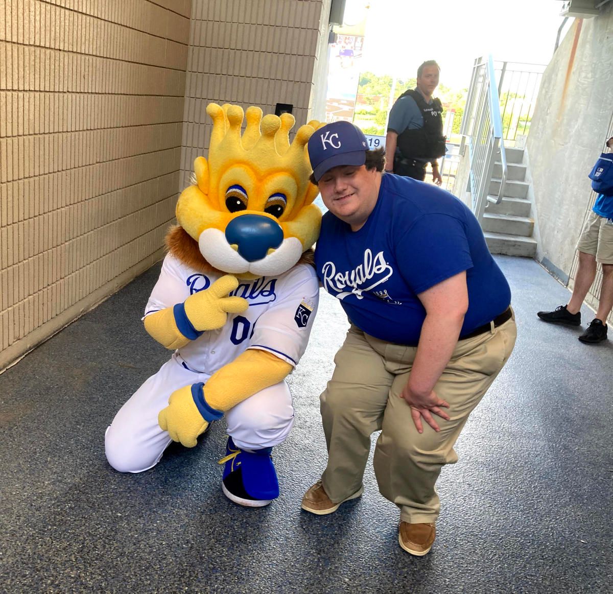 A photo of me posing with Sluggerrr on my 22nd birthday, when I took my first trip to Kauffman Stadium. (Garrett Fuller)