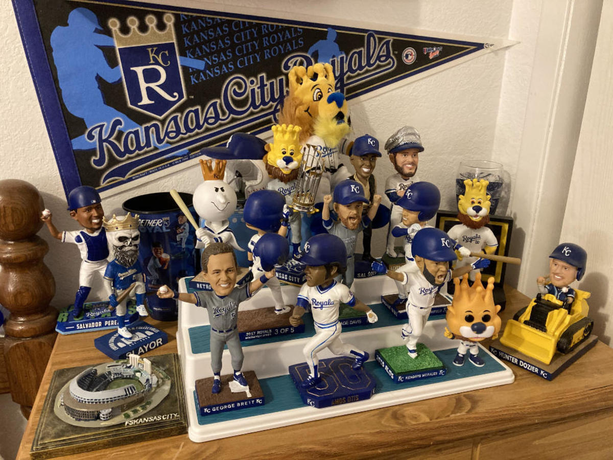 Since I started collecting six months ago, my collection has grown from two items to nearly 40 bobbleheads, three different pennants and more. Shown is just part of my collection, since it has outgrown my display space. (Garrett Fuller)