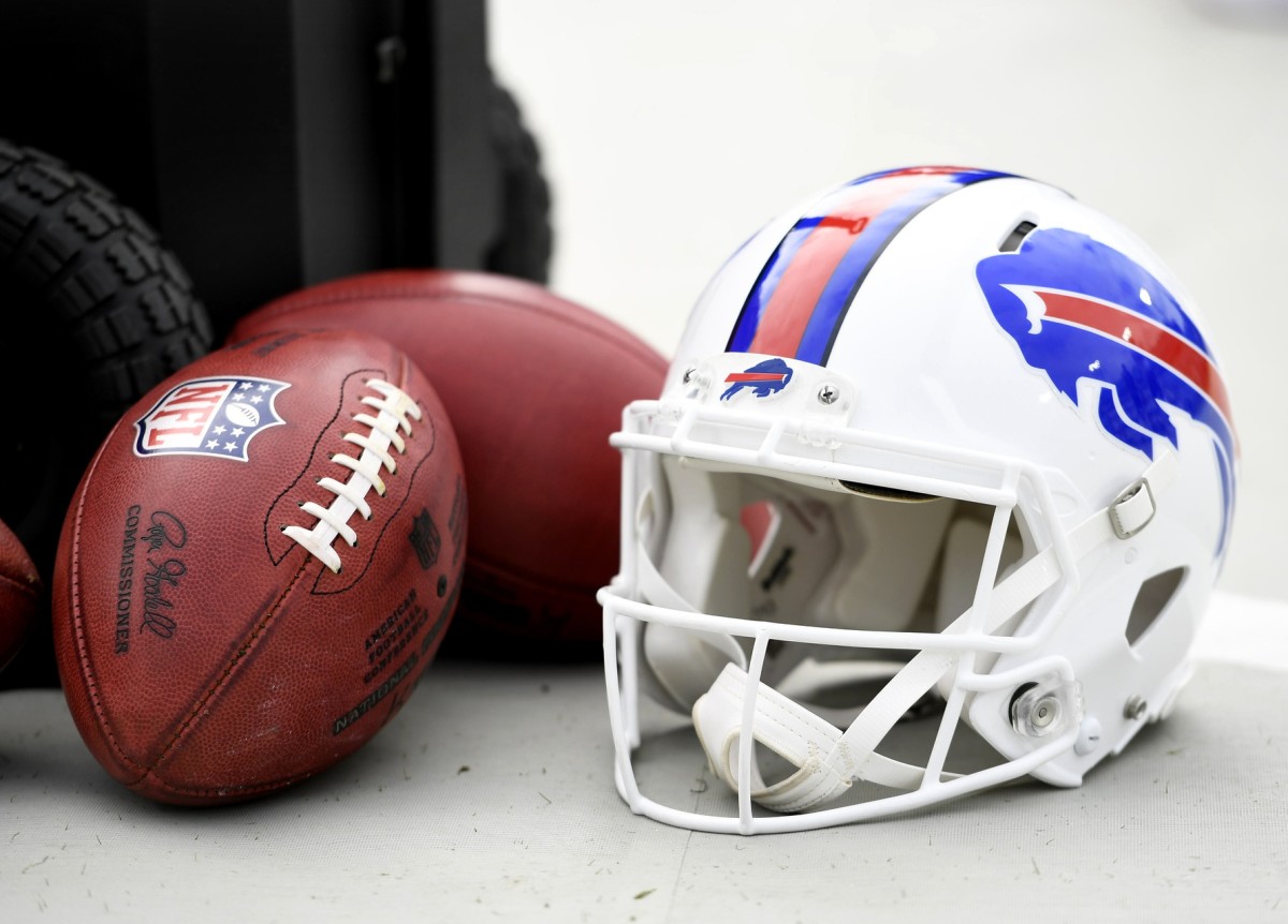 Nov 7, 2021; Jacksonville, Florida, USA; Buffalo Bills helmet before the game against the Jacksonville Jaguars at TIAA Bank Field.