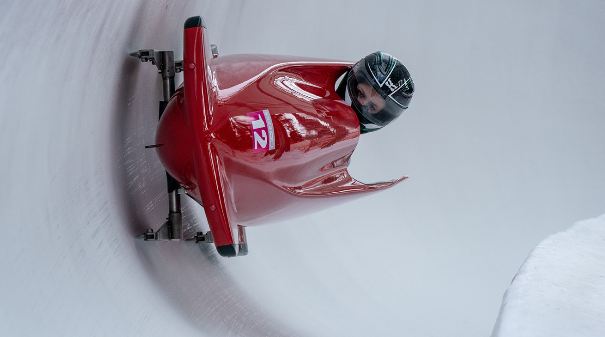 Maddy Cohen (USA) competes in the Women's Monobob at St. Moritz Olympia Bob Run at the Winter Youth Olympic Games in 2020.