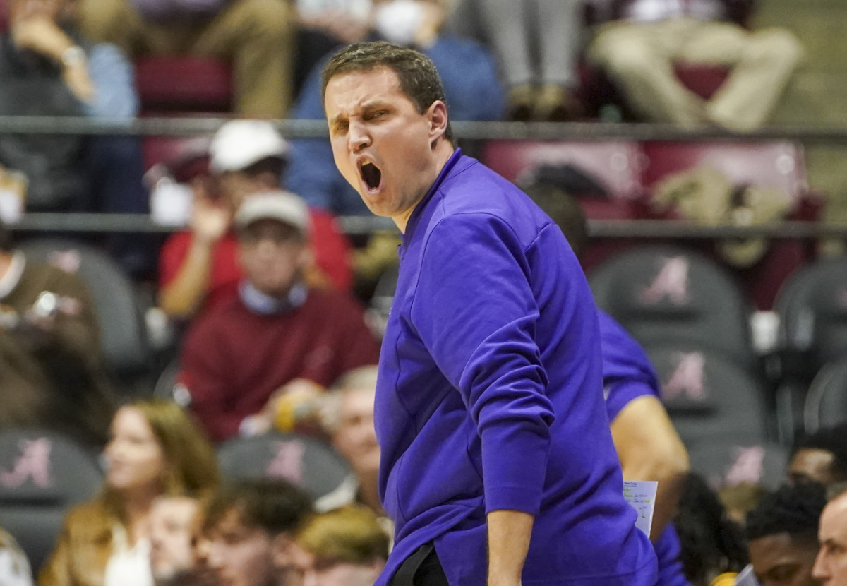 LSU Tigers head coach Will Wade reacts during the first half against the Alabama Crimson Tide at Coleman Coliseum.