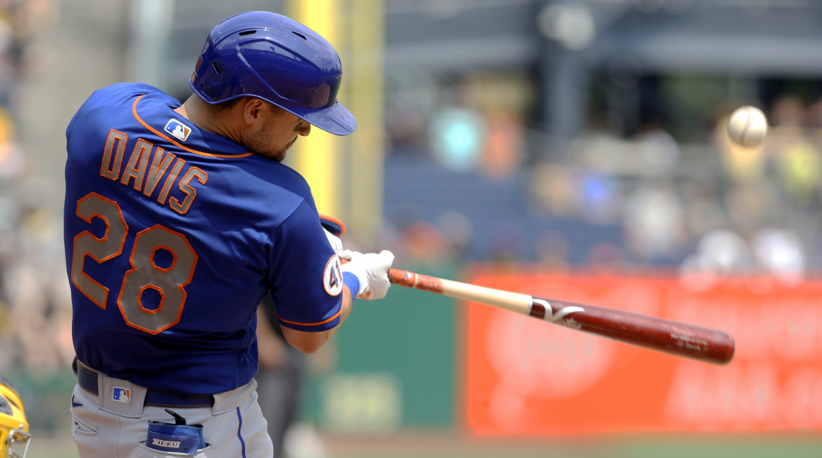 Jul 18, 2021; Pittsburgh, Pennsylvania, USA;  New York Mets third baseman J.D. Davis (28) at bat against the Pittsburgh Pirates during the fourth inning at PNC Park.