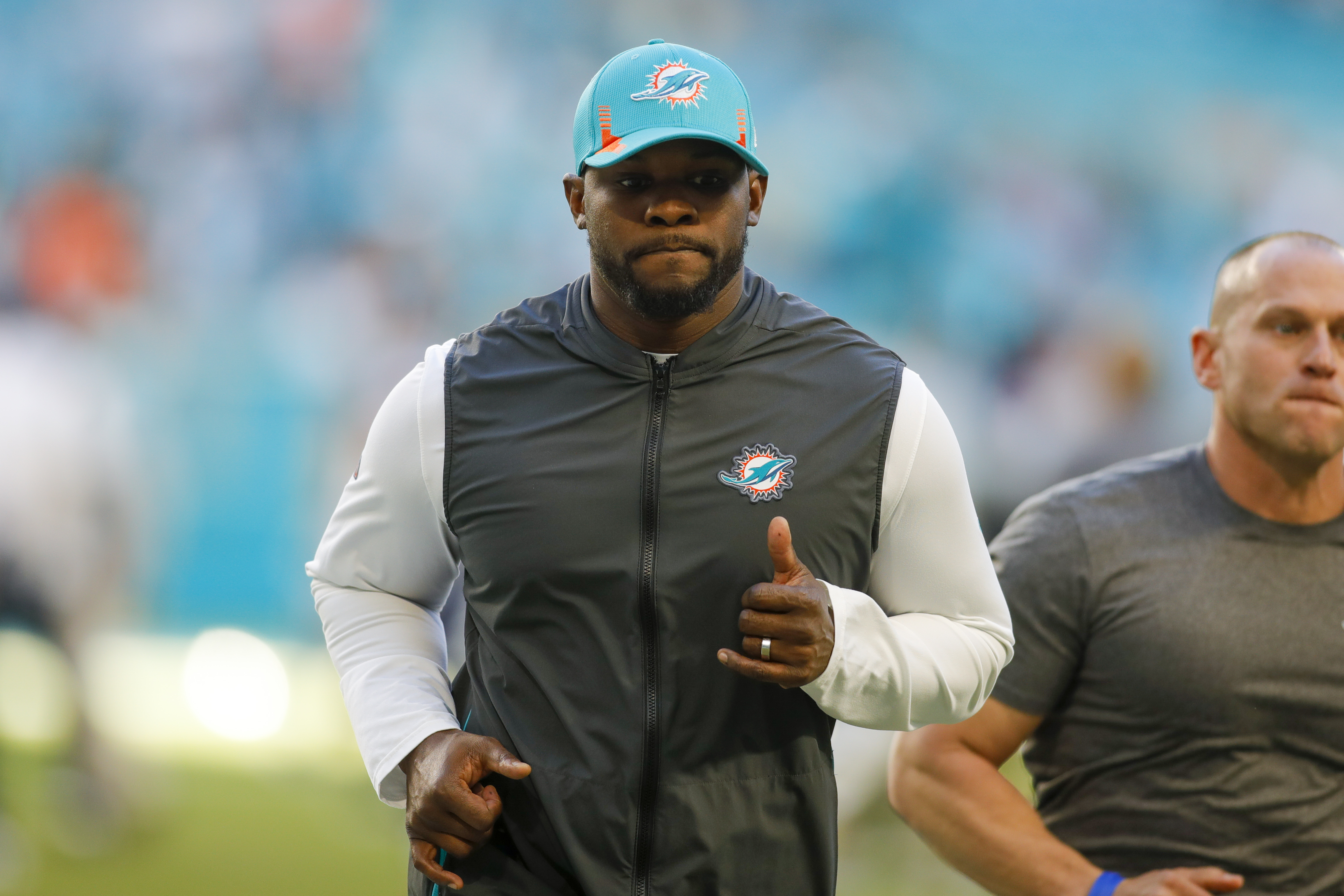Nov 7, 2021; Miami Gardens, Florida, USA; Miami Dolphins head coach Brian Flores exits the field after the game against the Houston Texans at Hard Rock Stadium. Mandatory Credit: Sam Navarro-USA TODAY Sports