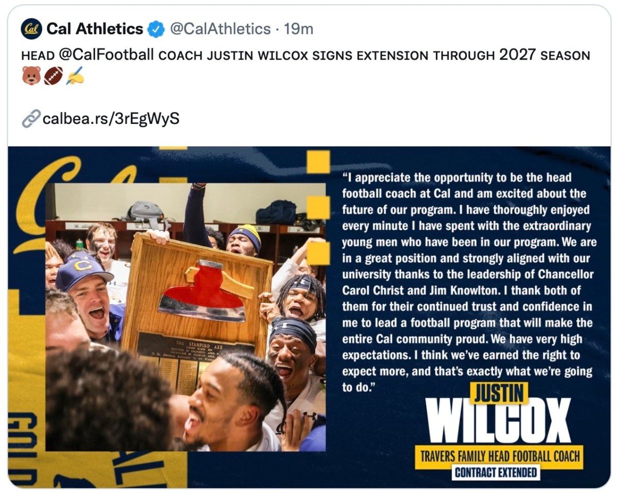 Justin Wilcox signs a contract extension through 2027