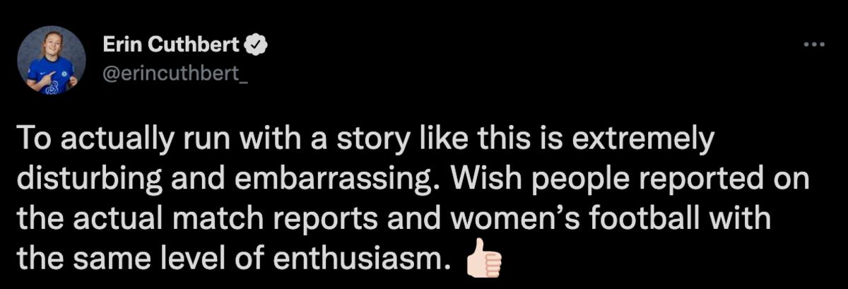 Erin Cuthbert's tweet about The Sun exclusive