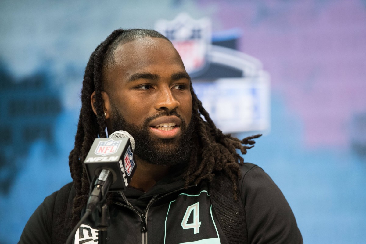 Alabama defensive back Shyheim Carter (DB04) speaks to the media during the 2020 NFL Combine in the Indianapolis Convention Center.