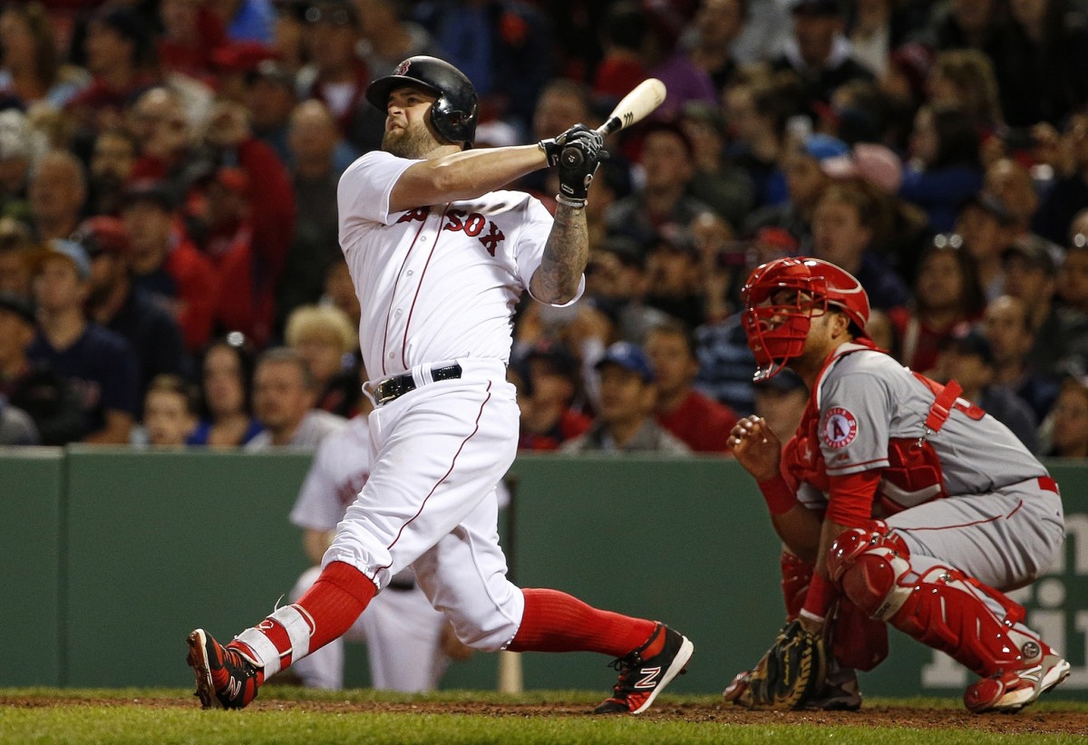 Boston Red Sox slugger Mike Napoli hits home run