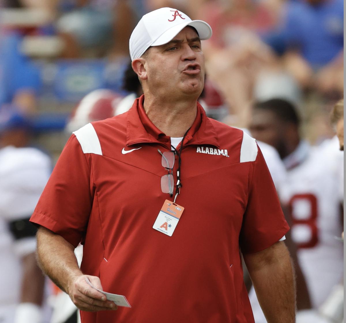 labama Crimson Tide offensive coordinator Bill O'Brien prior to a game at Ben Hill Griffin Stadium.