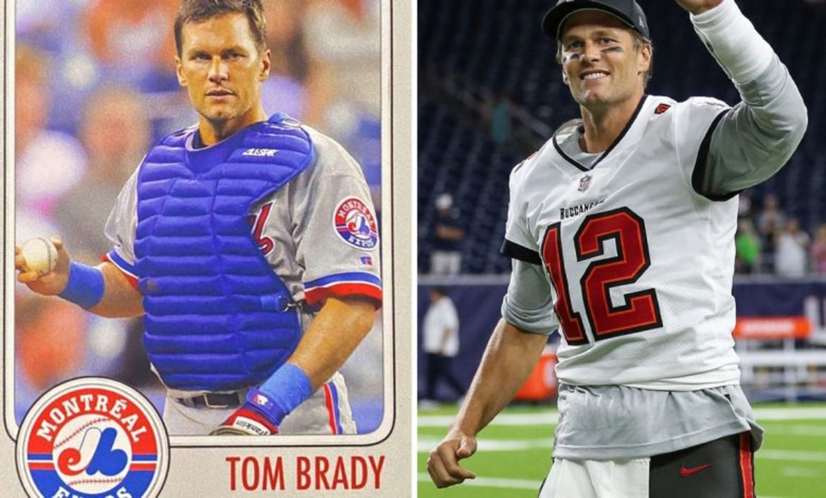 Here's former Expos draft pick Tom Brady playing baseball with his kids