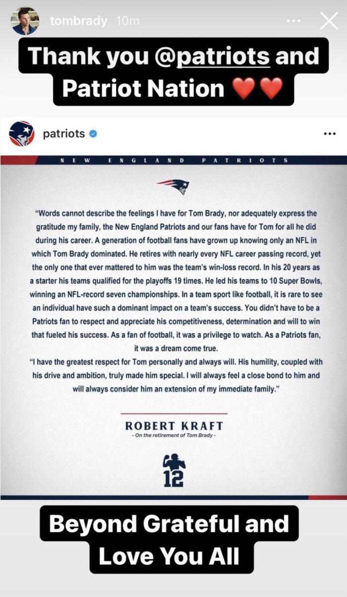 Cred: Tom Brady, Instagram, February 1, 2022