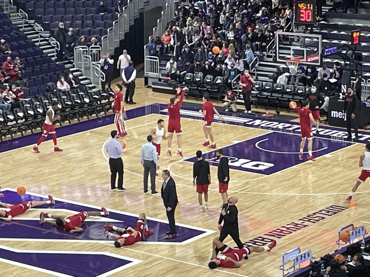 All 12 available Indiana players warming up 30 minutes prior to the game. 