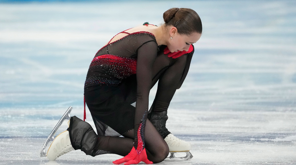 Feb 7, 2022; Beijing, China; Kamila Valieva (ROC) performs during the women's single free skating portion of the figure skating mixed team final during the Beijing 2022 Olympic Winter Games at Capital Indoor Stadium.