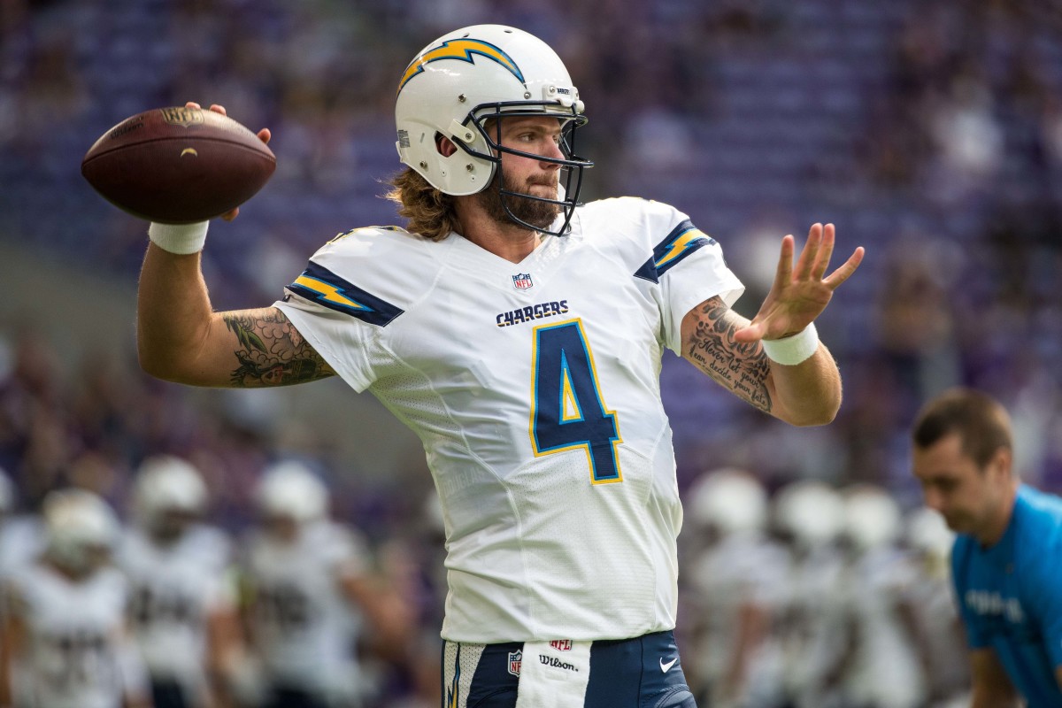 San Diego Chargers quarterback Zach Mettenberger (4) during a preseason game against the Minnesota Vikings at U.S. Bank Stadium. The Vikings defeated the Chargers 23-10.
