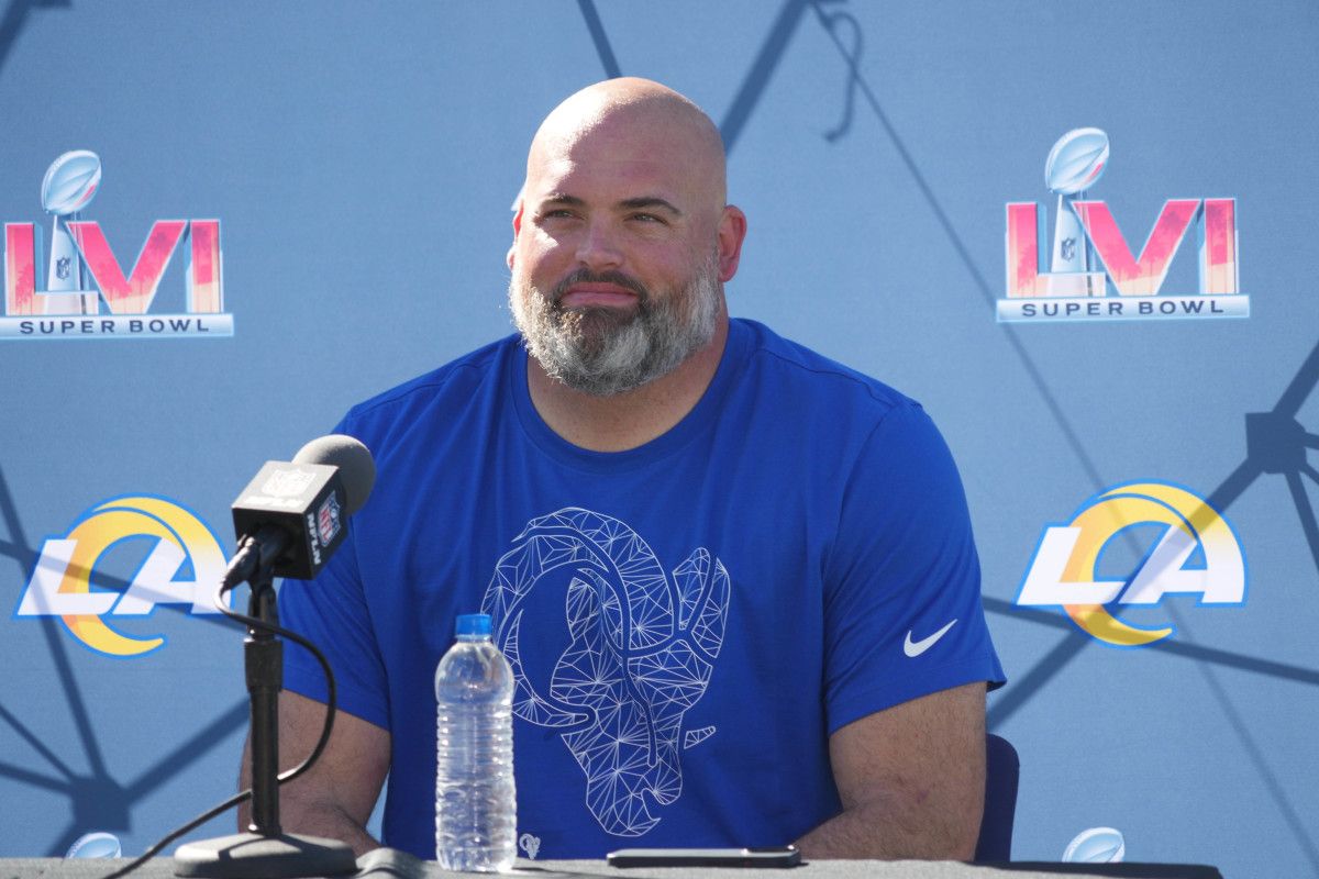 Los Angeles Rams tackle Andrew Whitworth during press conference at Cal Lutheran University.