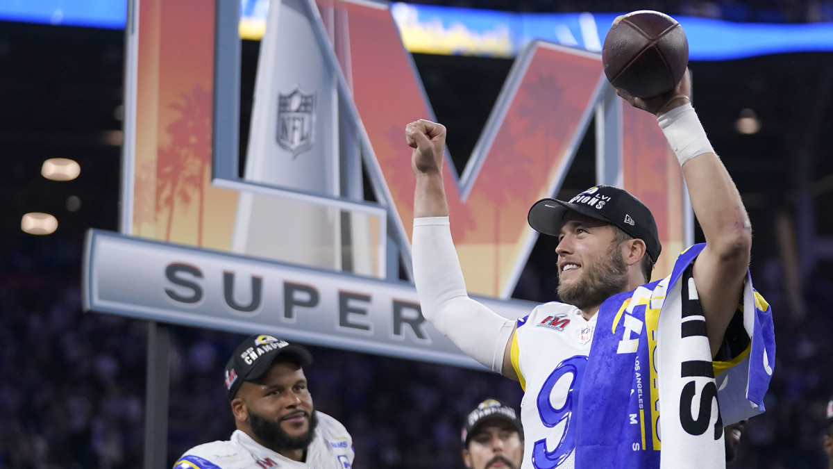 Matthew Stafford celebrates his first Super Bowl victory