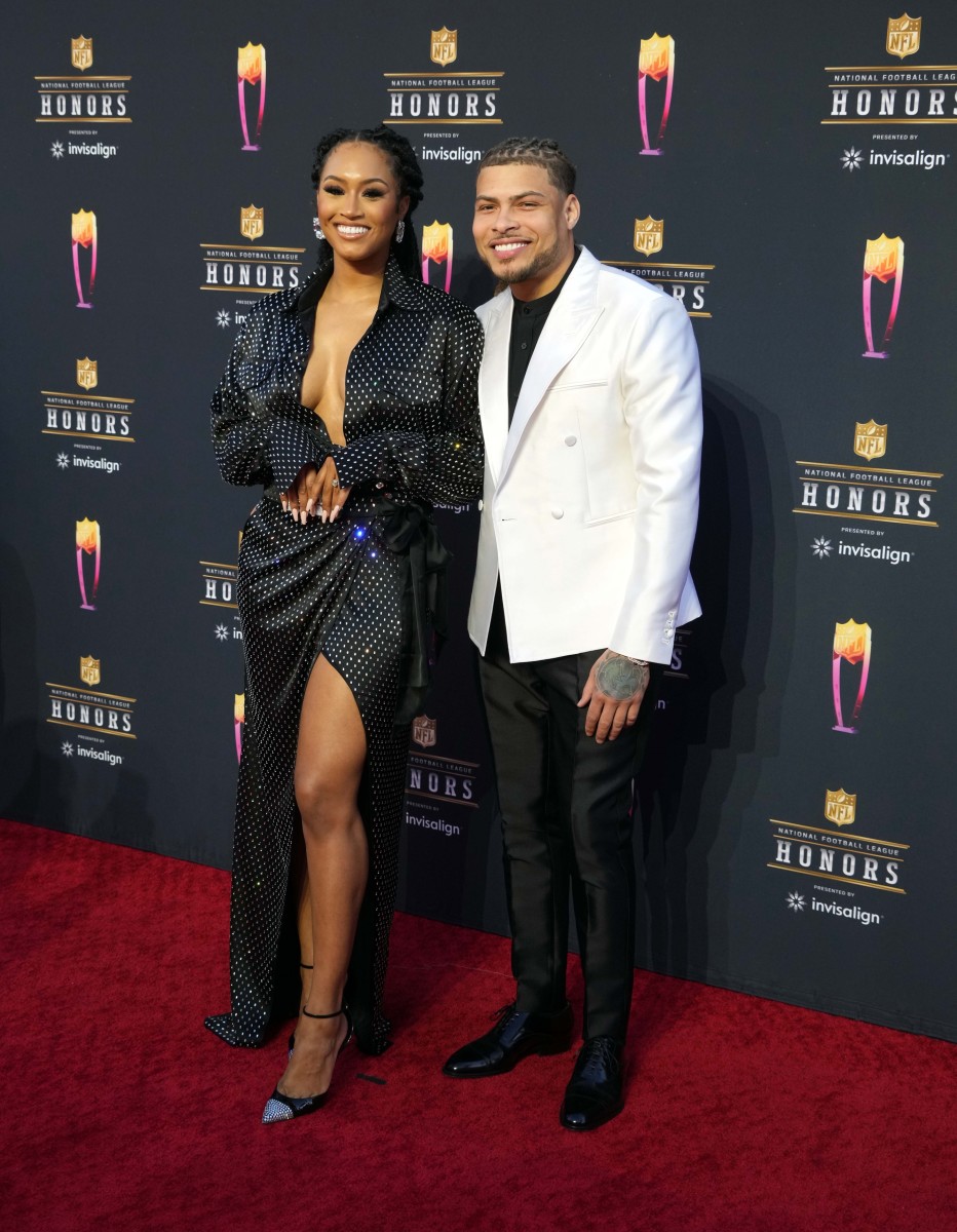 Feb 10, 2022; Los Angeles, CA, USA; Tyrann Mathieu appears on the red carpet prior to the NFL Honors awards presentation at YouTube Theater. Mandatory Credit: Kirby Lee-USA TODAY Sports