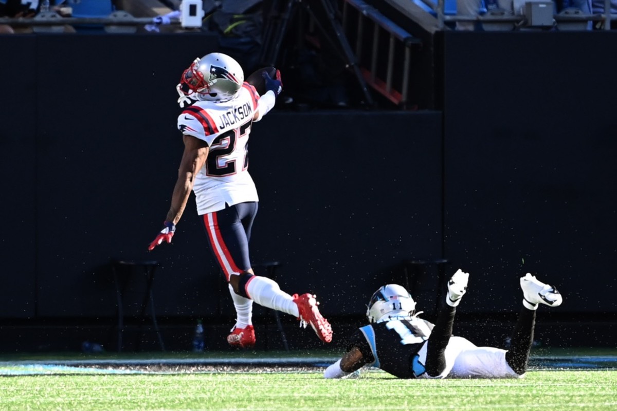 New England Patriots CB J.C. Jackson returns interception for touchdown