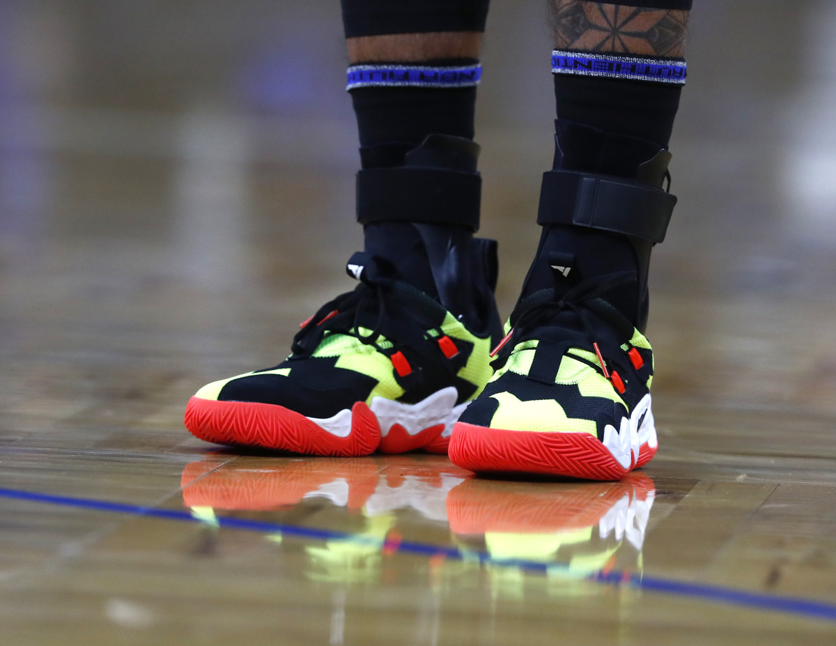 Feb 16, 2022; Orlando, Florida, USA; A detail view of Atlanta Hawks guard Trae Young (11) sneakers during the first quarter at Amway Center.