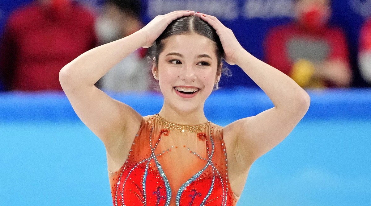 Alysa Liu (USA) in the women s figure skating short program during the Beijing 2022 Olympic Winter Games at Capital Indoor Stadium.