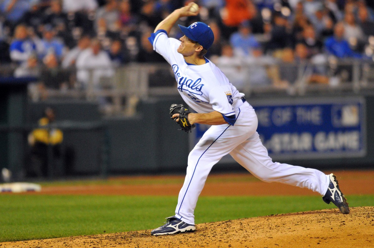 September 30, 2010; Kansas City, MO, USA; Kansas City Royals starting pitcher Zack Greinke (23) delivers a pitch in the fourth inning of the game against the Tampa Bay Rays at Kauffman Stadium. The Royals won 3-2. Mandatory Credit: Denny Medley-USA TODAY Sports