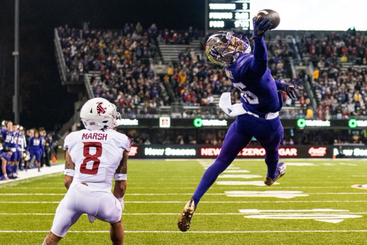 Rome Odunze tries to make a difficult catch against WSU.