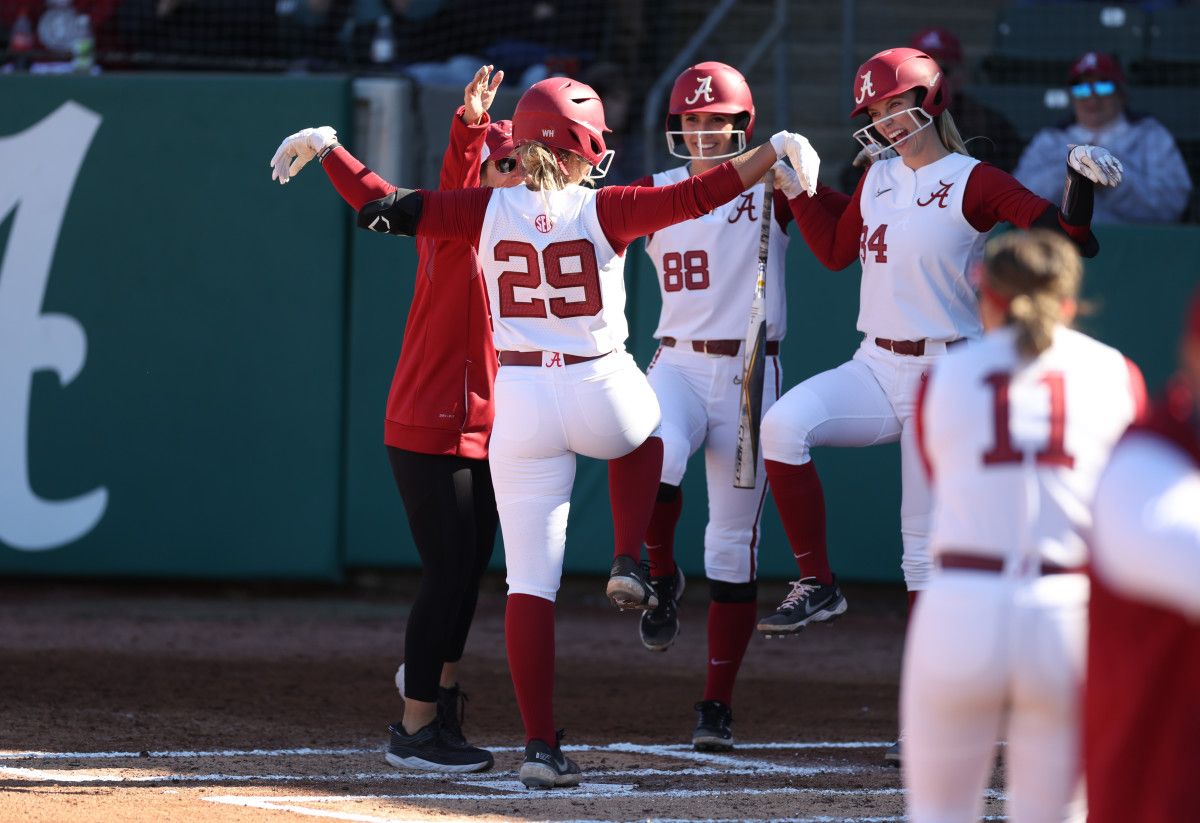 Ashley Prange celebrates home run