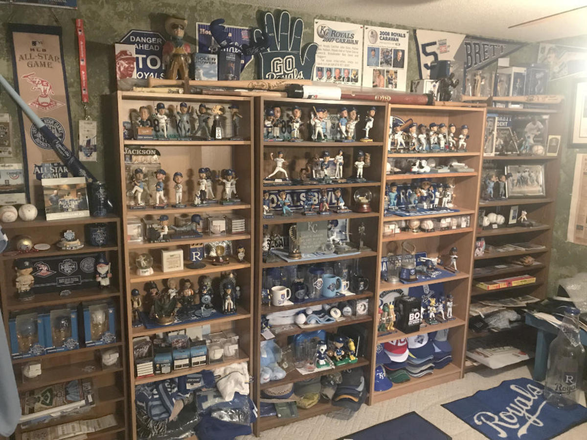 A photo of Don Boes’ extensive Kansas City Royals collection taken before he sold a majority to a fellow collector in fall 2021. (Courtesy/Don Boes)
