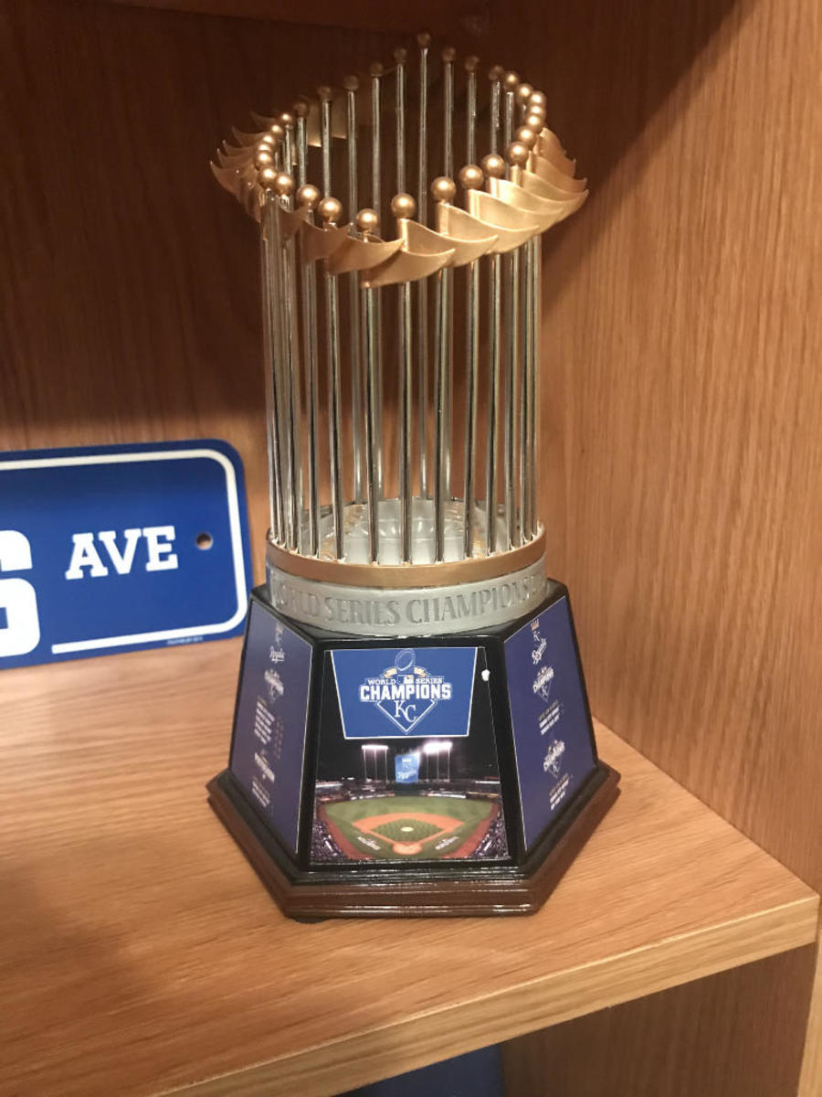 Don Boes said his favorite item in his collection is a Bradford Exchange replica of the 2015 World Series championship trophy, which also included the final scores of all the games. (Courtesy/Don Boes)