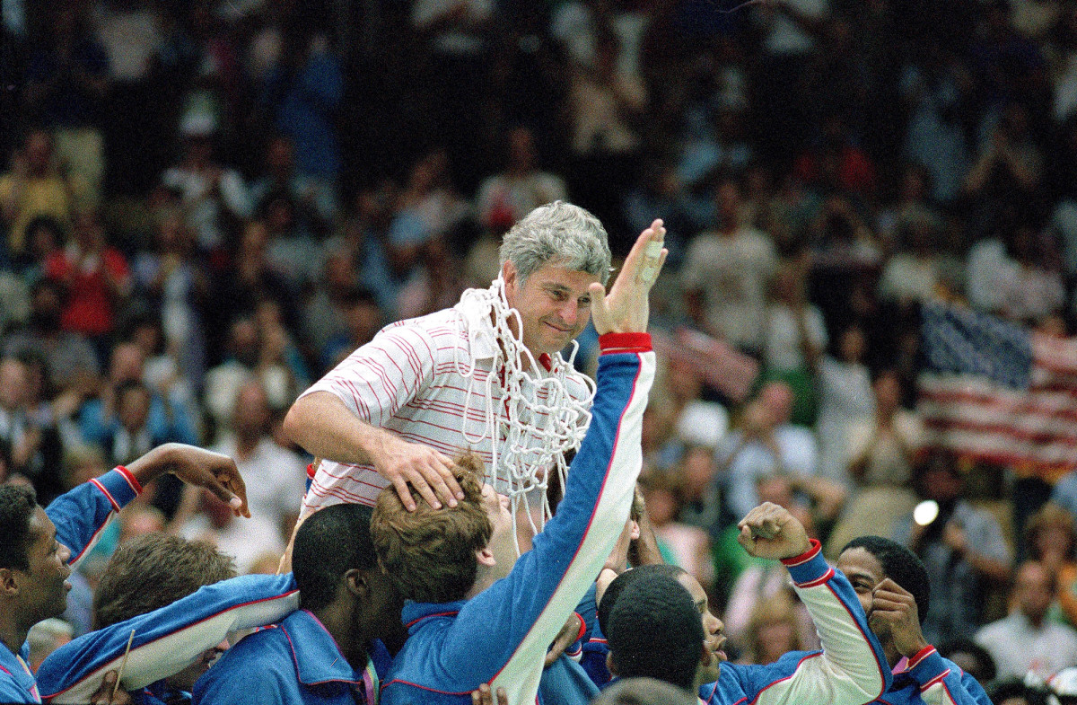 Smith and Knight cut plenty of nets in their careers, such as at the 1979 ACC tournament (top) and’84 Olympics.