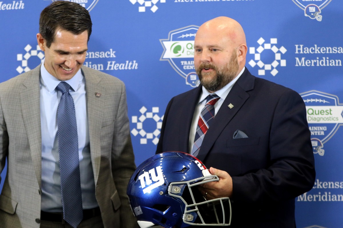 Giants General Manager Joe Schoen and Giants new head coach, Brian Daboll are shown in East Rutherford, NJ. Monday, January 31, 2022.