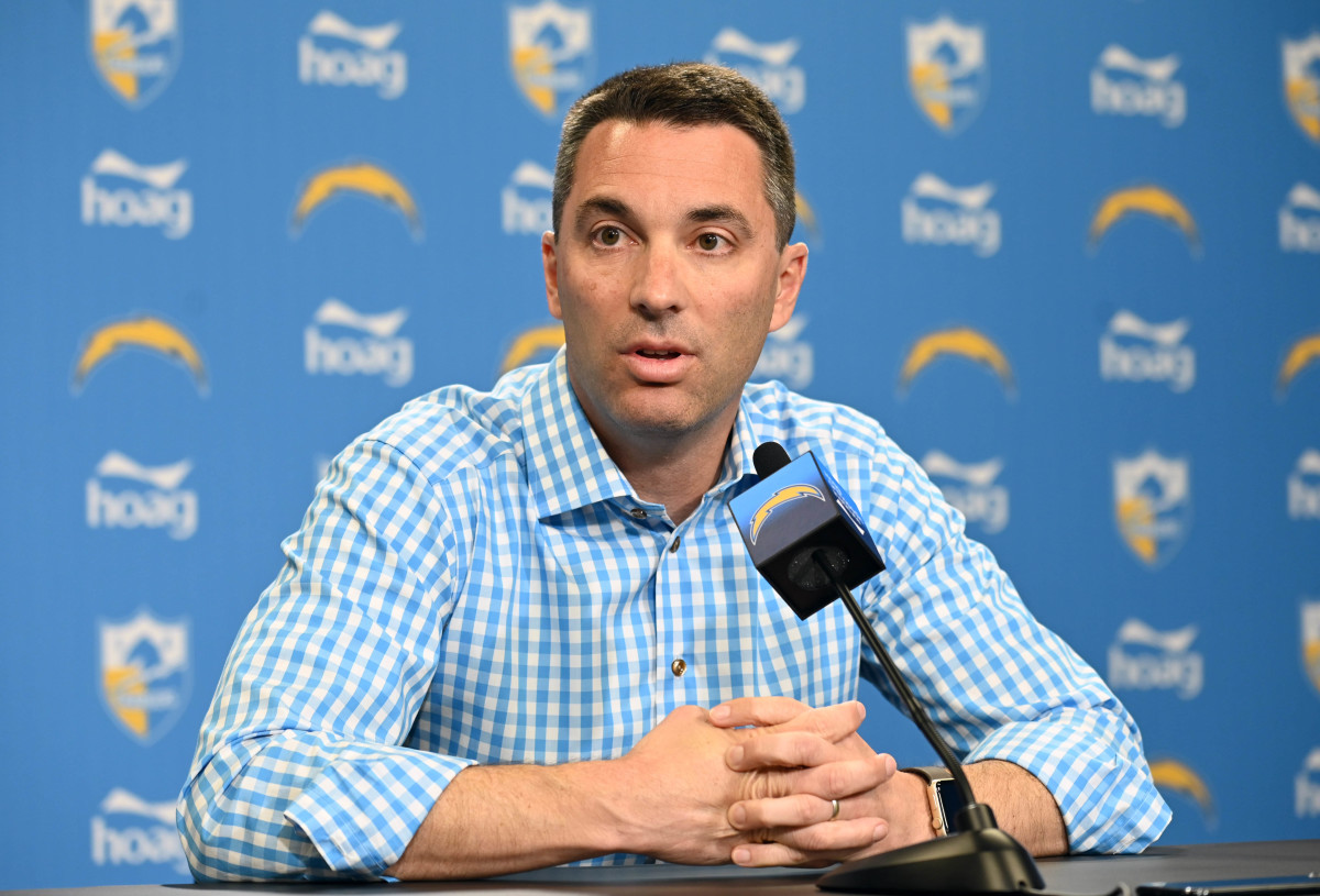 Apr 22, 2019; Costa Mesa, CA, USA; Los Angeles Chargers general manager Tom Telesco at a press conference prior to the 2019 NFL Draft. Mandatory Credit: Kirby Lee-USA TODAY Sports