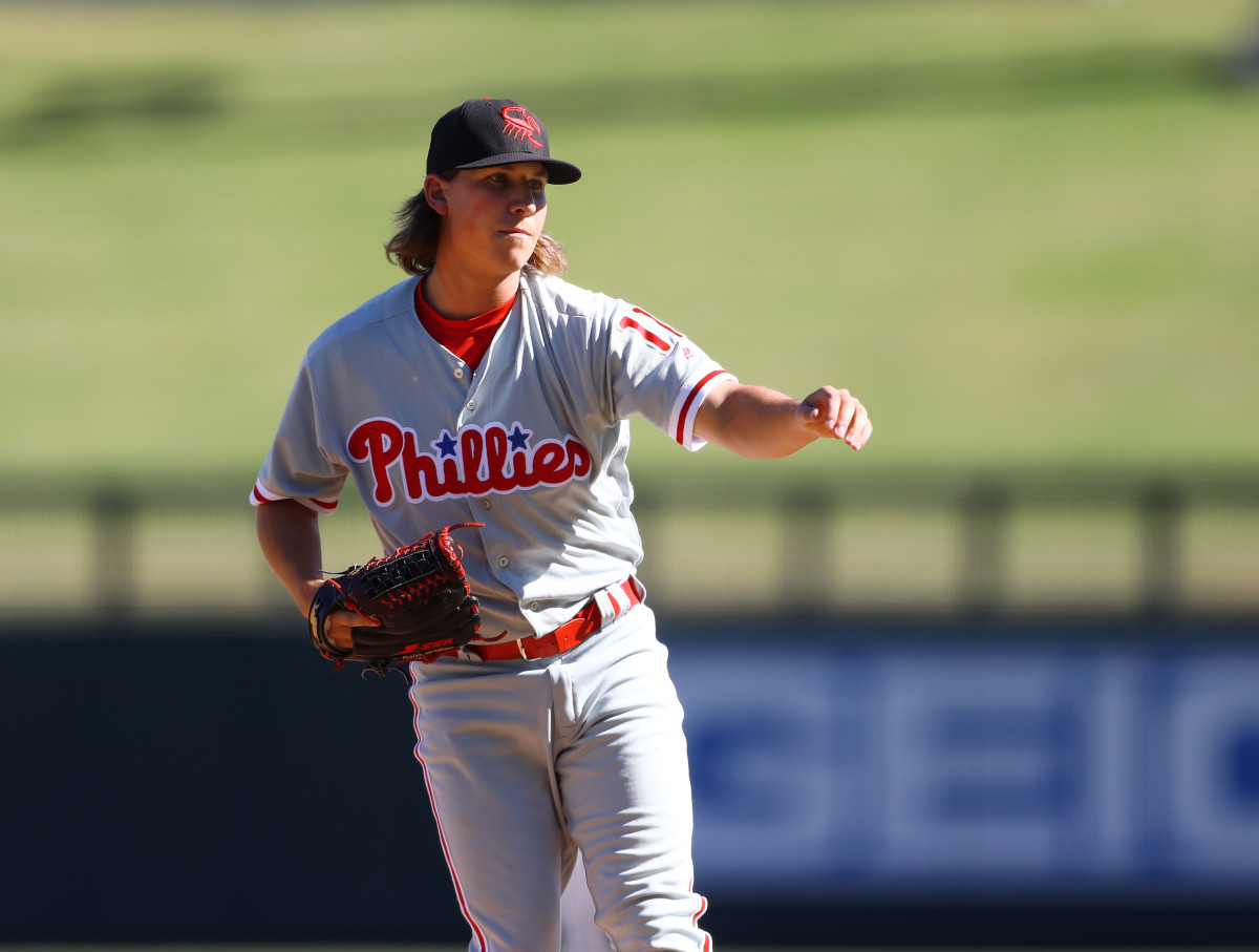 Jeff Singer representing the Phillies in the Arizona Fall League in 2016.