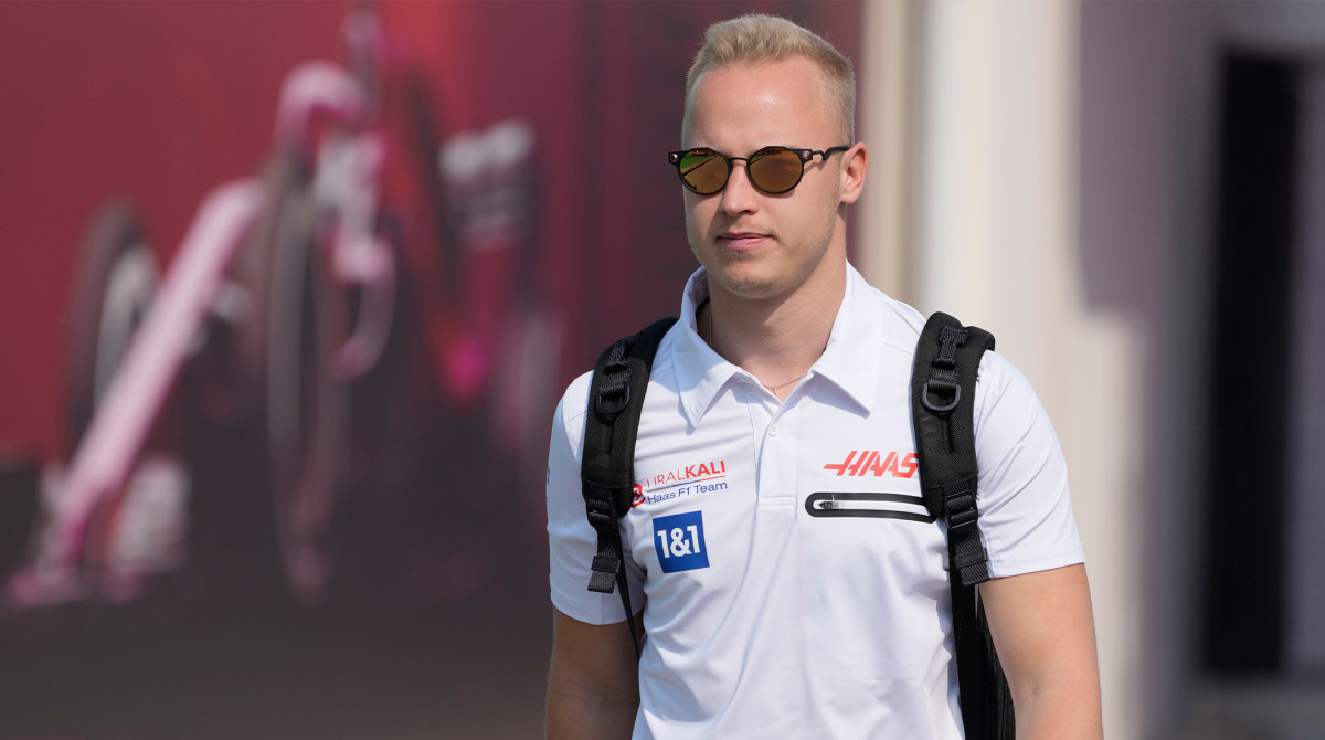 Haas driver Nikita Mazepin of Russia arrives to the Losail International Circuit in Losail, Qatar, Thursday, Nov. 18, 2021 ahead of the Qatar Formula One Grand Prix.