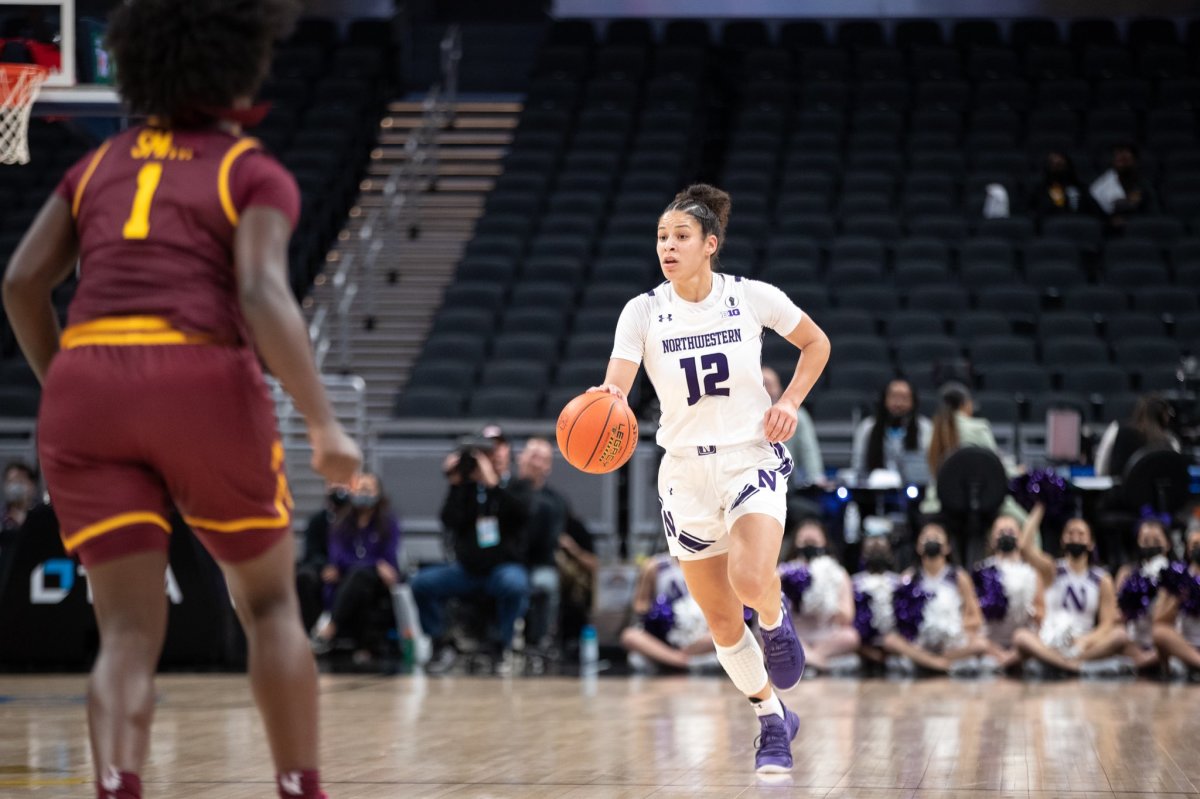 Senior Captain Veronica Burton,leads Northwestern in win over No.10 Minnesota with 18 points, 8 rebounds, 8 assists, and 3 steals. Photo courtesy of Northwestern Women's Basketball
