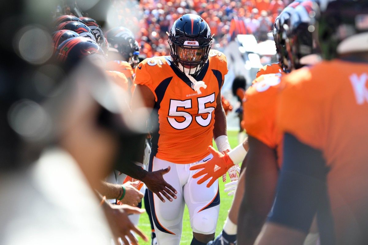 Denver Broncos linebacker Bradley Chubb (55) before the game against the Oakland Raiders at Broncos Stadium at Mile High.