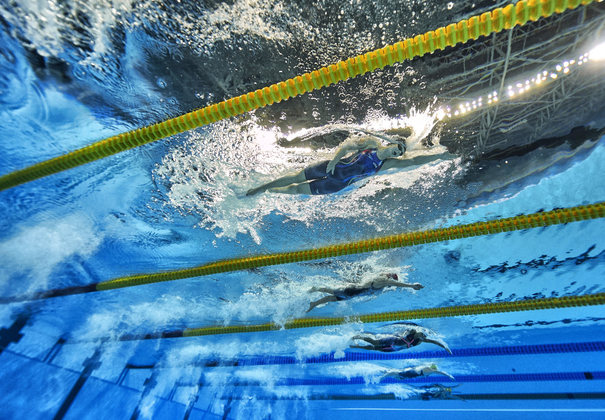 2016 Summer Olympics: (From top) USA Katie Ledecky, Great Britain Carlin Jazz, France Coralie Balmy, Australia Jessica Ashwood and Australia Tamsin Cook during Women’s 400M Freestyle Final