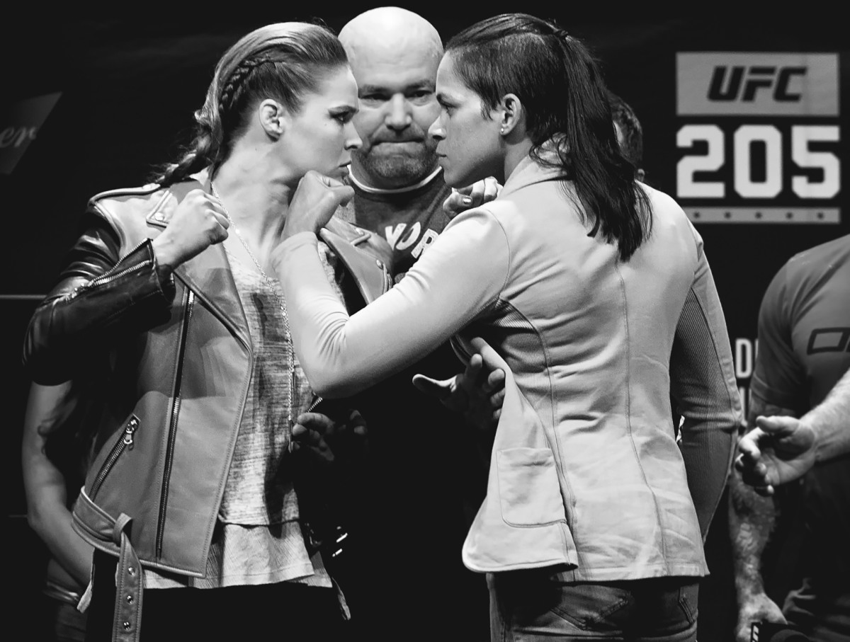 Ronda Rousey (L) and Amanda Nunes UFC: Weigh Ins  Madison Square Garden 11/11/2016