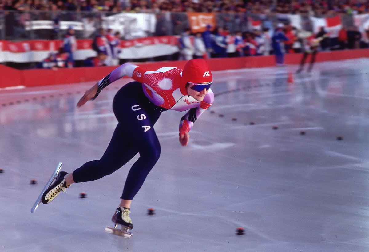 Bonnie Blair, USA, gold. Women’s 1000M Speedskating. 1992 Winter Olympics
