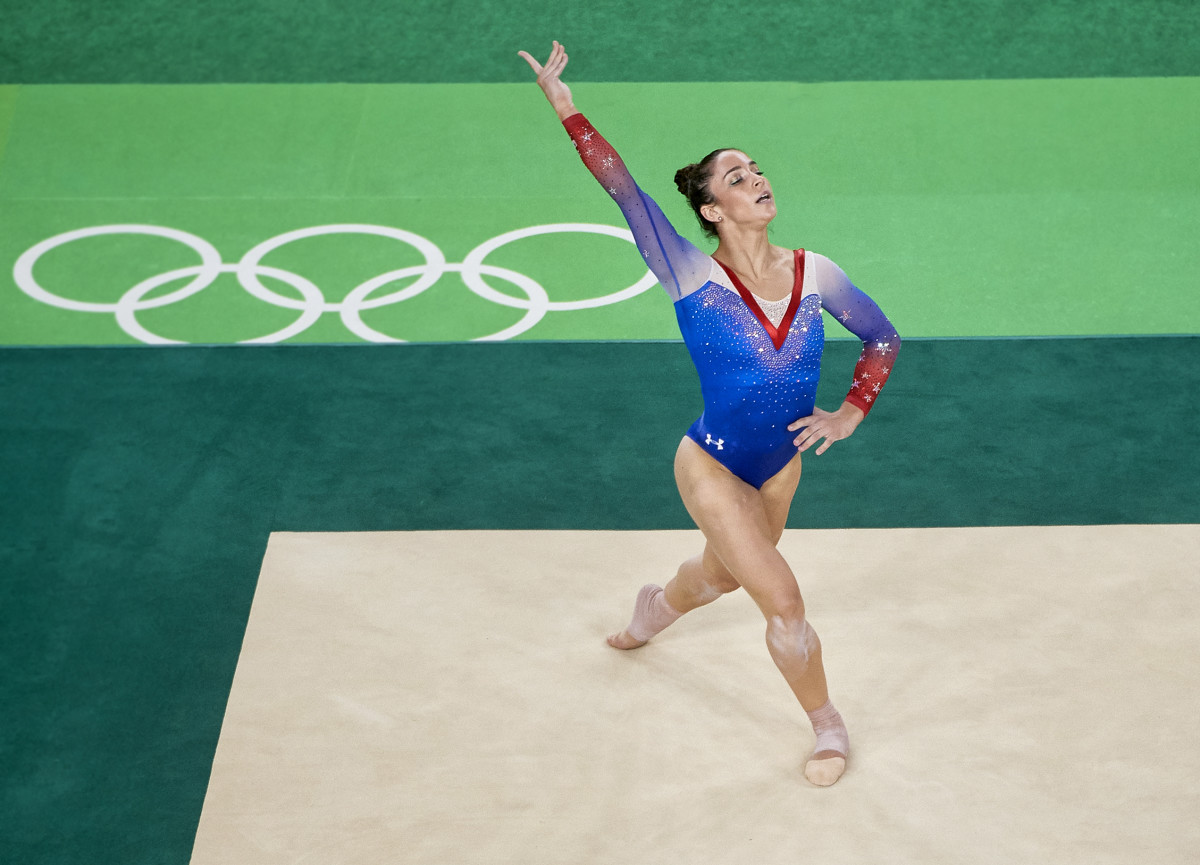 2016 Summer Olympics: Ali Raisman during Women’s Floor Exercise Final at Rio Olympic Arena.