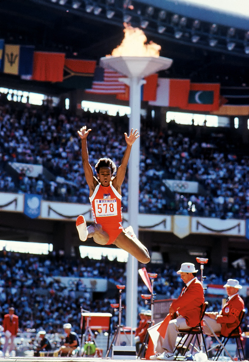 1988 Summer Olympics: Jackie Joyner-Kersee in action during Women’s Long Jump Final.