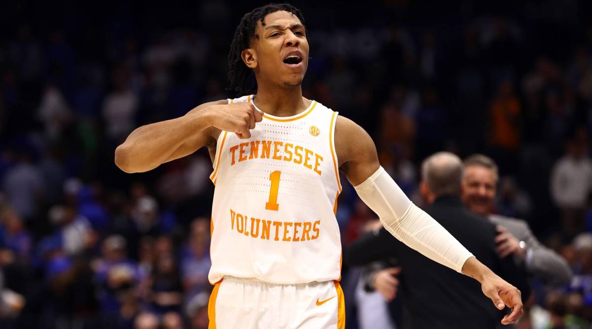 Tennessee guard Kennedy Chandler celebrates vs. Kentucky