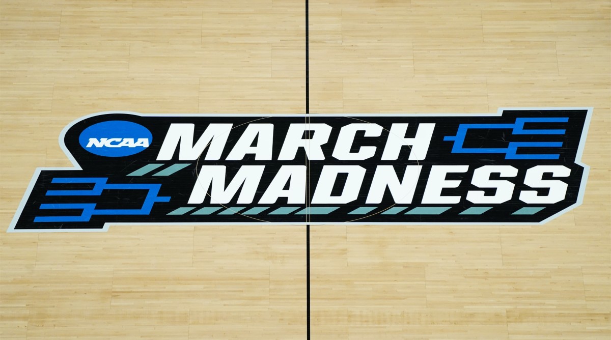 Overhead view of the March Madness logo.