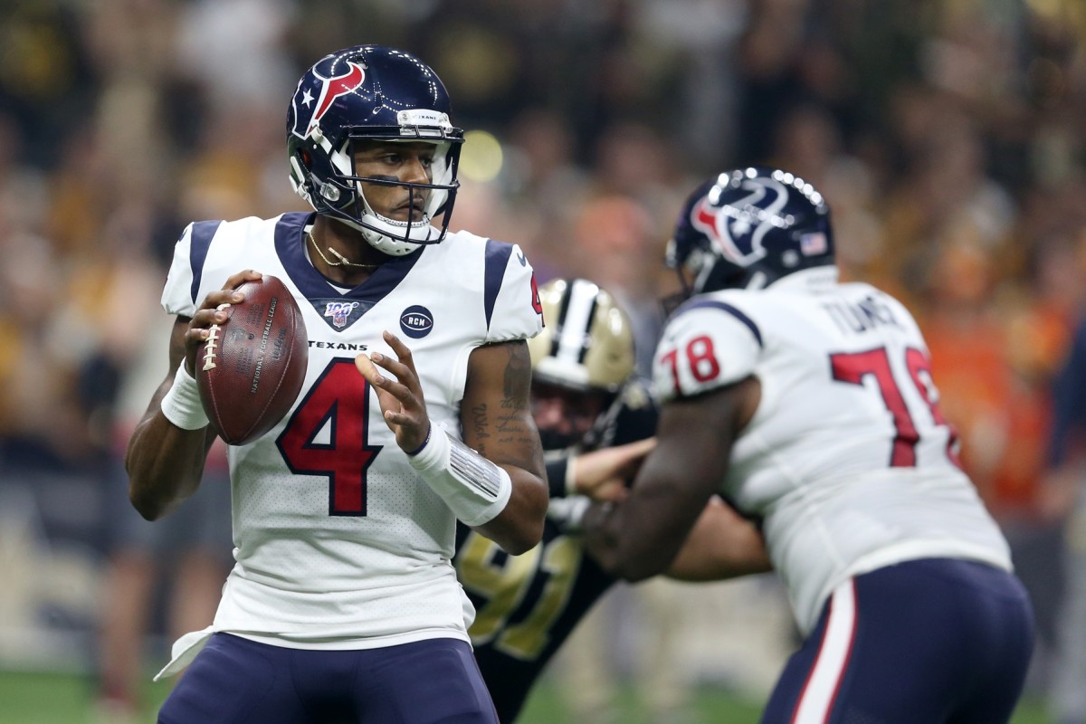 Sep 9, 2019; Houston Texans quarterback Deshaun Watson (4) looks to throw against the New Orleans Saints. Mandatory Credit: Chuck Cook-USA TODAY Sports