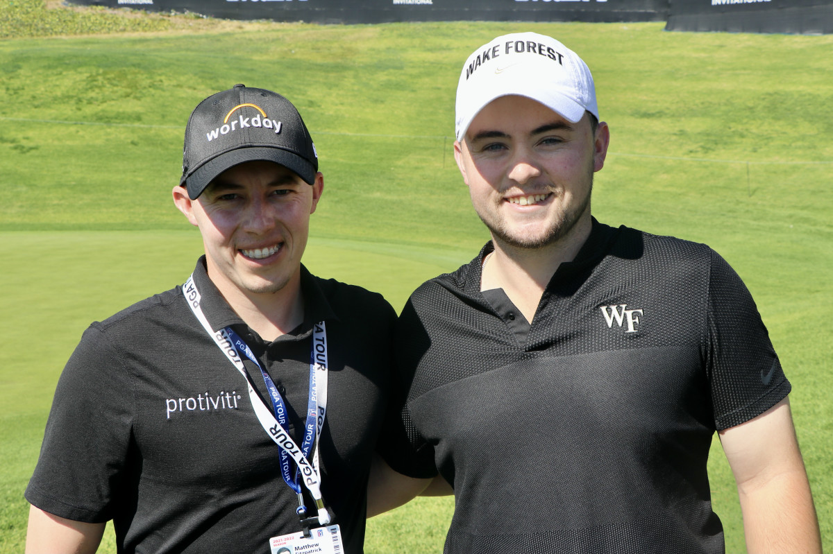 PGA Tour pro Matt Fitzpatrick (left) teed off with younger brother, Wake Forest University senior Alex Fitzpatrick (right), in the pro-am-style Genesis Invitational Collegiate Showcase at the Riviera Country Club in Southern California on Feb. 14. 
