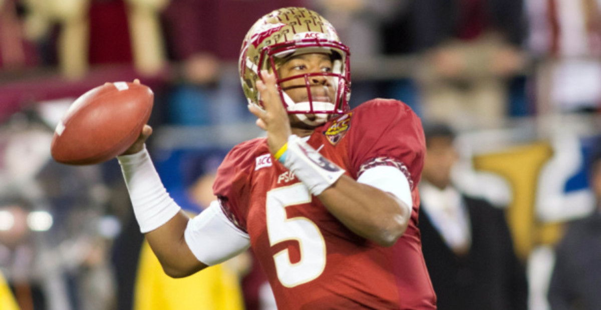 Florida State Seminoles quarterback Jameis Winston attempts a pass during a college football game in the SEC.