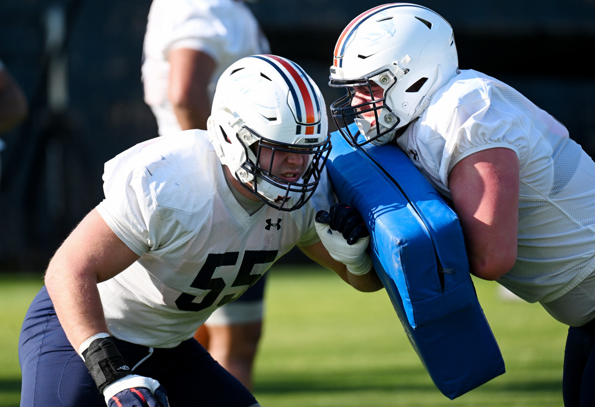 Brenden Coffey (55) and Colby Smith (69)First spring football practice on Monday, March 14, 2022 in Auburn, Ala.