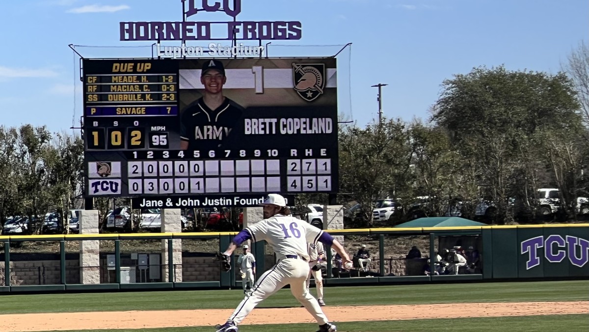 Luke Savage takes the mound in the TCU Baseball game against Army on March 13, 2022.