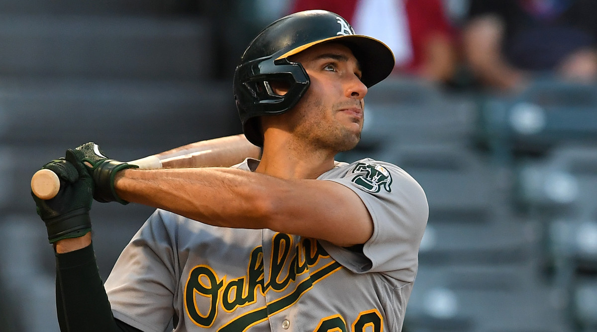 Matt Olson hits with Oakland A’s