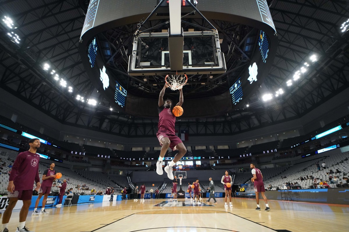 Mar 16, 2022; Fort Worth, TX, USA; The Texas Southern Tigers during practice before the first round of the 2022 NCAA Tournament at Dickies Arena.