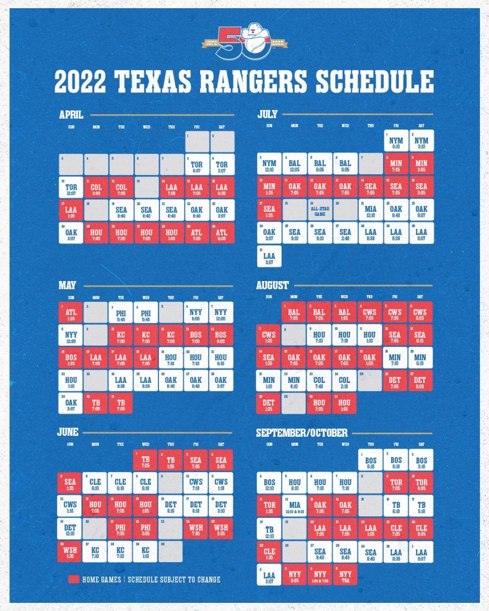 Texas Rangers announce 2021 regular season schedule